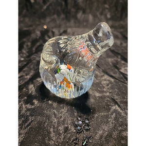 Art Glass Pig Paperweight Clear With Multi Color Inside